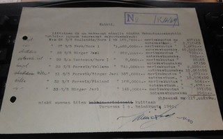 Laivalista Vakuutusmaksu Kuitti 1940 PK300/1