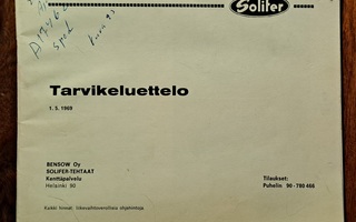 Solifer Tarvikeluettelo vuodelta 1969