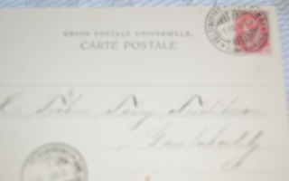 Postikortti  Helsingistä Gamlakarlebyhyn 1891 4 pen karmiini