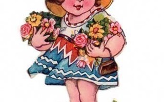 WANHA / Keltahattuinen tyttö kukkia sylissään. 1930-l.