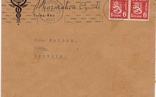 1945 6mk pun.leijona pari kirje Sveitsiin 1947