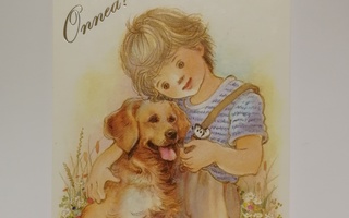 Onnea kortti koira&lapsi,vanha,käyttämätön.