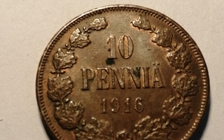 10  penniä  1916   Copper/Kupari *