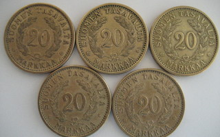 20 MARKKAA 1934 - 1939  5 KPL