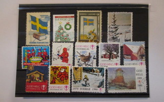 Ruotsi Joulumerkkejä 11 kpl ja 2 kirjeensulkijaa.