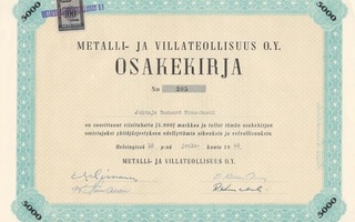 1945 Metalli- ja Villateollisuus Oy, Helsinki osakekirja