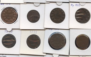 1 penni - 10 penniä 1873-1916 rahasilmissä 15 kpl erä
