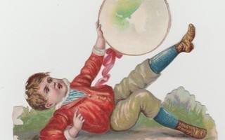*kaatunut poika ja tamburiini, 12,5 x 10,5 cm, vanha kuva *