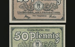 Saksa Notgeld 25, 50 Pfennig, Lieberose 1.10.1920