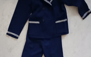 Merimiespuku (jakku ja housut) 1970-luvulta, 105 - 110 cm