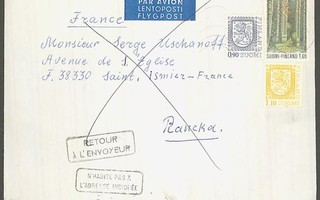 1982 1,6mk Seitseminen ym lentokirje Ranskaan - palautettu