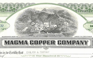 Vanha osakekirja: Magma Copper Company v. 1958 Maine USA