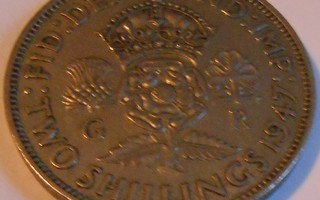 ENGLANTI  Two Shillings  v.1947 KM#865  Circ.