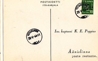 Postikortti Itä-Karjala Sot.Hallinto Kotkatjärvi Leima 1944