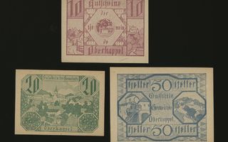 Itävalta Notgeld 10, 20, 50 Heller, Oberkappel 1920