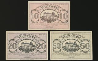 Itävalta Notgeld 10, 20, 50 Heller, Rannariedl 1920