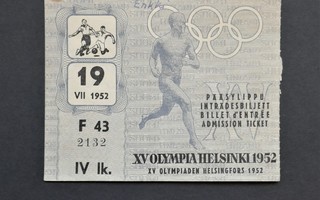 Olympia 1952 Helsinki pääsylippu jalkapallo avajaispäivä