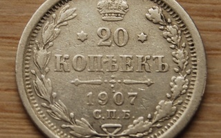 Hopea, 20 kopeekkaa,Venäjä 1907