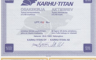 1989 Karhu-Titan Oy spec, Helsinki pörssi osakekirja