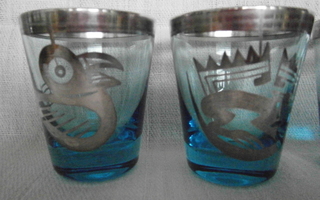 Meksikolaiset Tequila lasit 4 kpl. siniset hopea kuviolla