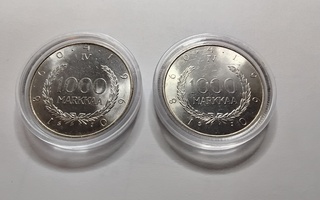 Suomi 1000 mk 1960 hopea, Suomen markka 100v, yht. 2 kpl