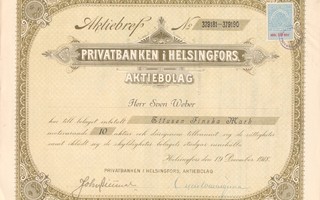 Privatbanken i Helsingfors Ab osakekirja 1918