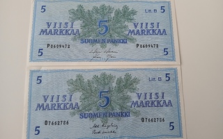 5 Markkaa 1963 Litt.B, 4kpl