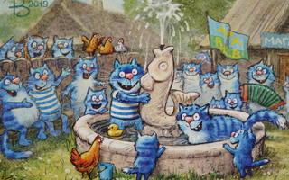 Irina Zeniuk siniset kissat suihkulähteellä