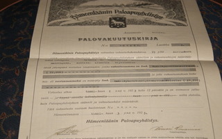 Hämeenläänin palovakuutuskirja 1923