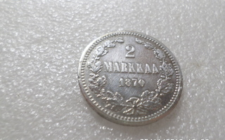 2 mk  1870  hopeaa  siistikuntoinen  Kl  6-7