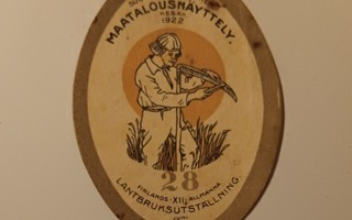 Pahvimerkki: Suomen - XII - yleinen maatalousnäyttely v.1922