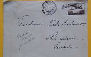 Postilähetyskuori 1944, rivileima ja pyöröleimat, katso !