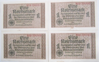 4 Seteliä Natsi Saksa 1 reichsmark 1940 HYVÄT