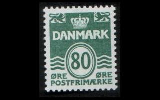 Tanska 679 ** Aaltoviiva 80 öre tumm.vihreä (1979)