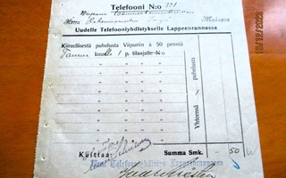 1919 Lappeenranta Telefooniyhdistys lasku