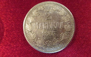 2 Markka 1865. Hopeaa /Silver.