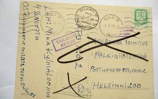 1978 Oulu palautunut postikortti