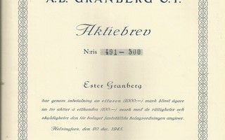 1945 Granberg Oy Ab, Helsinki osakekirja