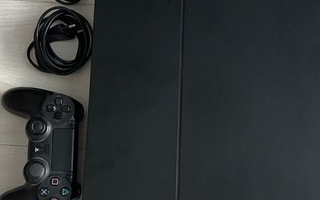 PS4 konsoli , langaton ohjain ja kuvan johdot.