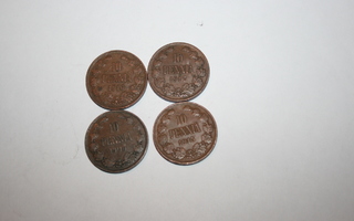 10 pennisiä.  4 kpl .1900-1915-1916-1917 .