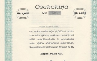 1941 Lapin Puku Oy, Rovaniemi osakekirja