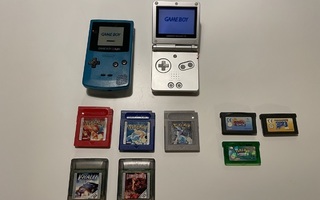 Gameboy Advance SP Hopea, Gameboy Color Turkoosi + Pelit