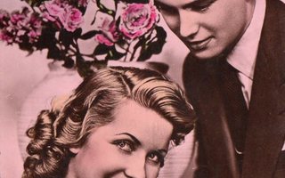Vanha postikortti- romantiikkaa ja ruusuja