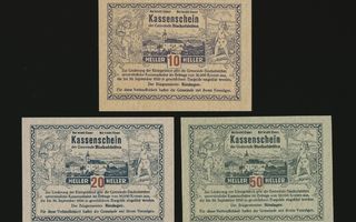 Itävalta Notgeld 10, 20, 50 Heller, Bischofstetten 1920