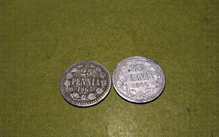 25 Penniä 1865 ja 1866