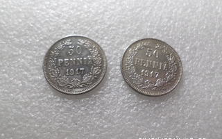 50  penniä  1917  molemmat  versiot,  kulkemattomat ,