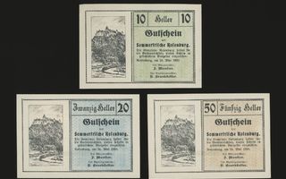 Itävalta Notgeld 10, 20, 50 Heller, Rosenburg 1920