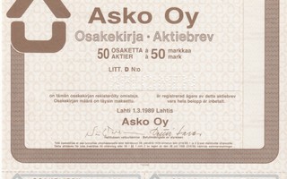 1989 Asko Oy spec, Lahti pörssi osakekirja