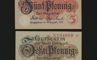 Saksa Notgeld 5, 10 Pfennig, Delitzsch 1917