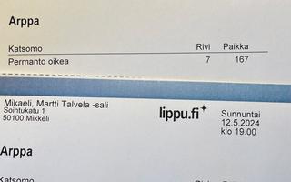 ARPPA - Mikaeli, Mikkeli (su 12.05.2024) 2 kpl pääsylippuja